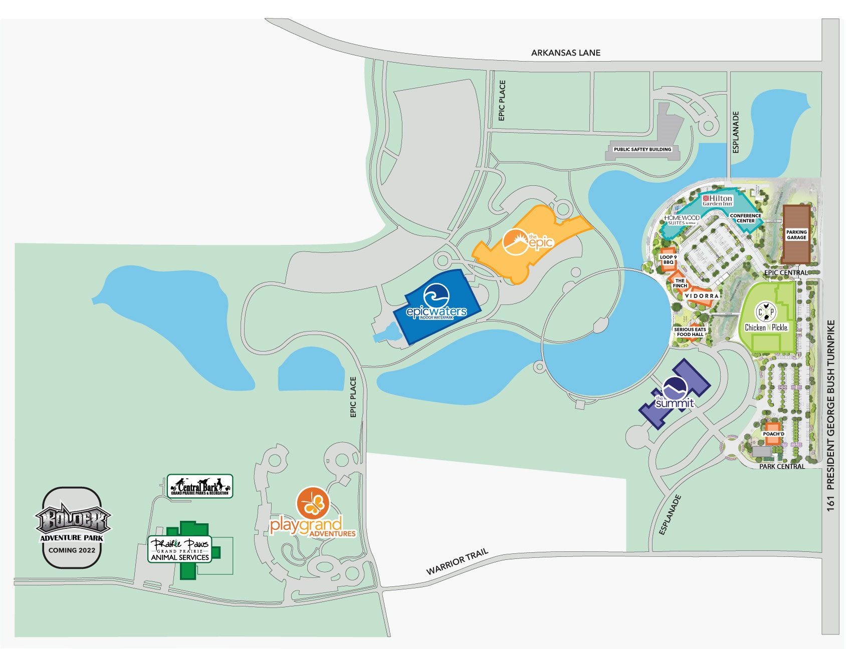 Map of current attractions and development areas for new restaurants and hotels